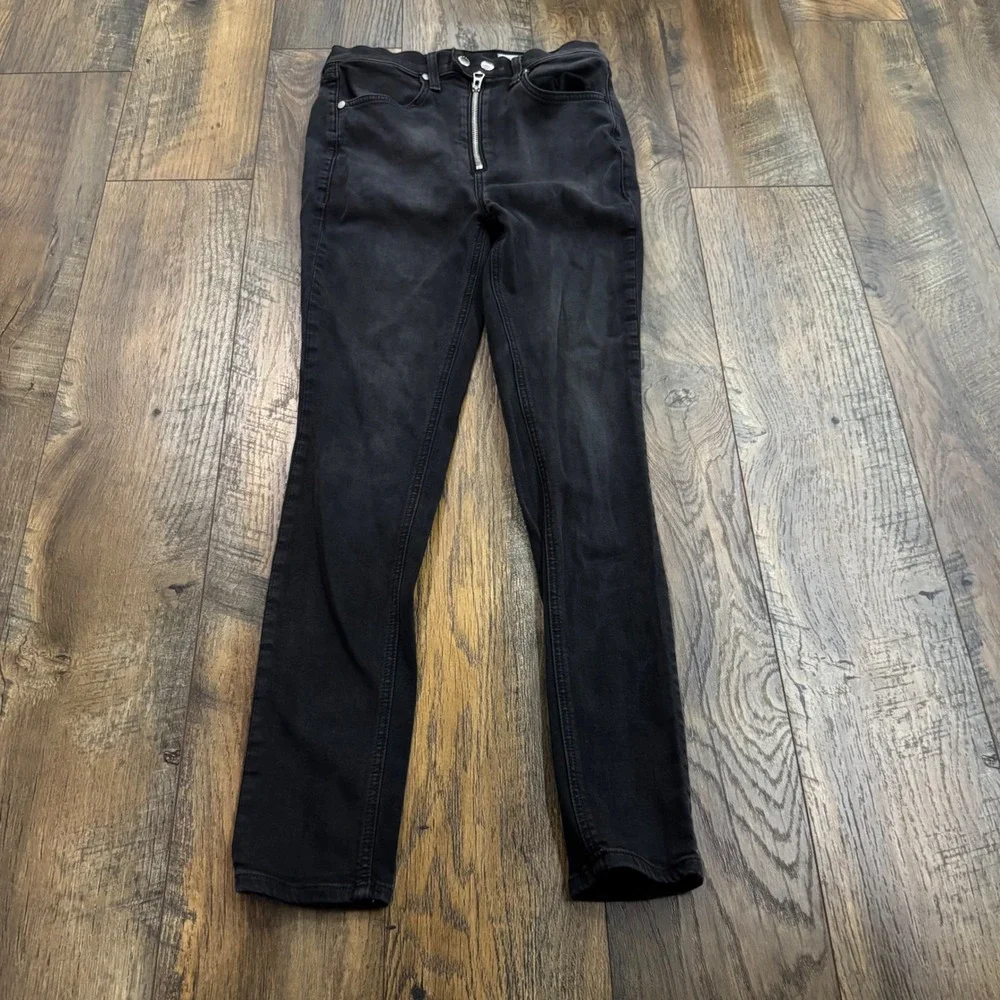 Rag & Bone Skinny Jeans Black Edgy Moto Zip High Rise Size 27 Grunge Emo Biker